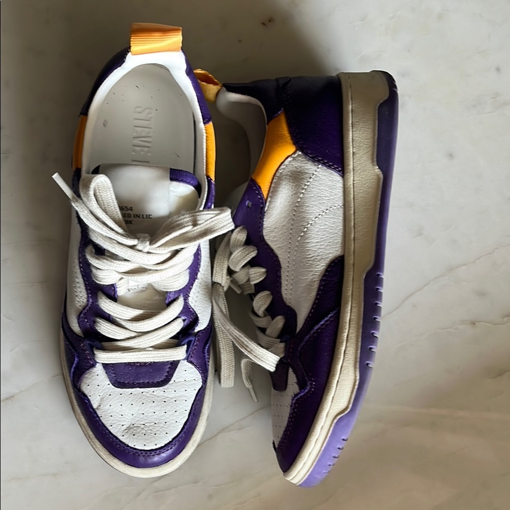 Steve Madden Purple and White Sneakers with yellow Accents